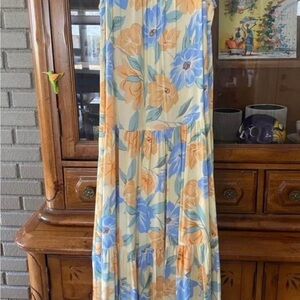 Floral Maxi Dress in Blue and Orange